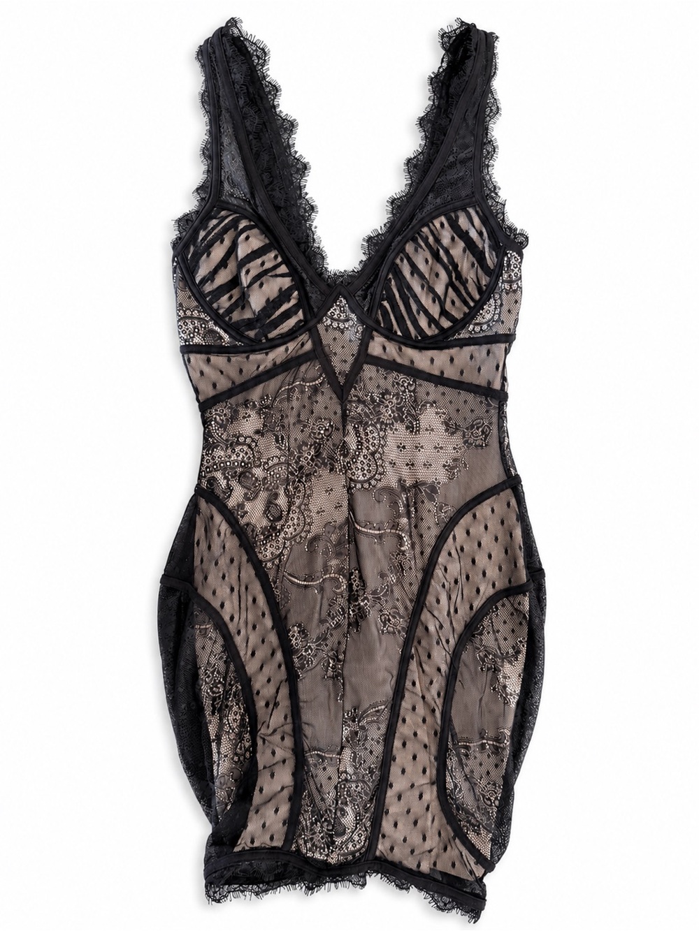 BEBE Y2K Lace Corset Mini Dress Nude/Black Size S